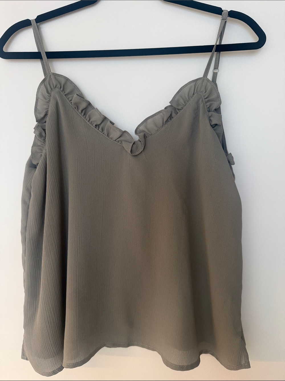 Ruffle Trim Spaghetti Strap Tank Top - Olive Green